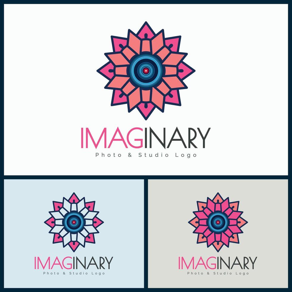 Camera lens imaginary photo genic studio pattern logo set vector