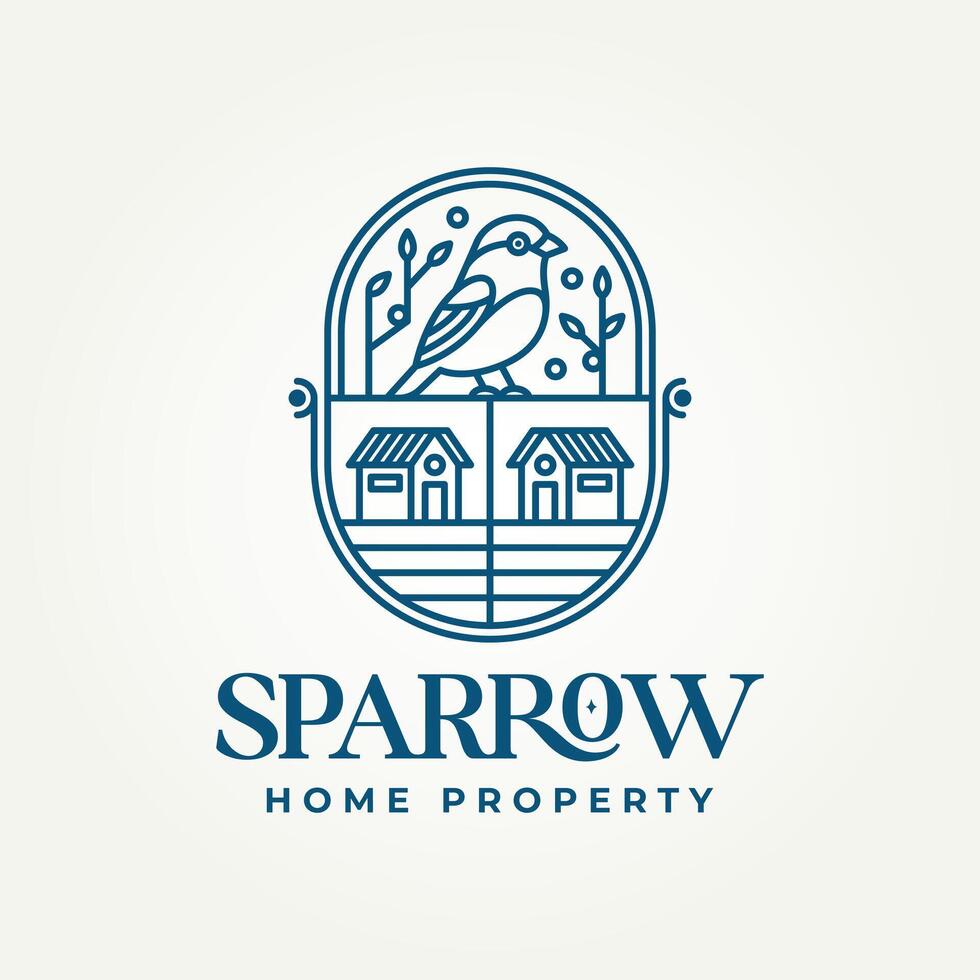 minimalist sparrow home property line art icon logo illustration design. simple modern real estate, building and construction logo concept vector