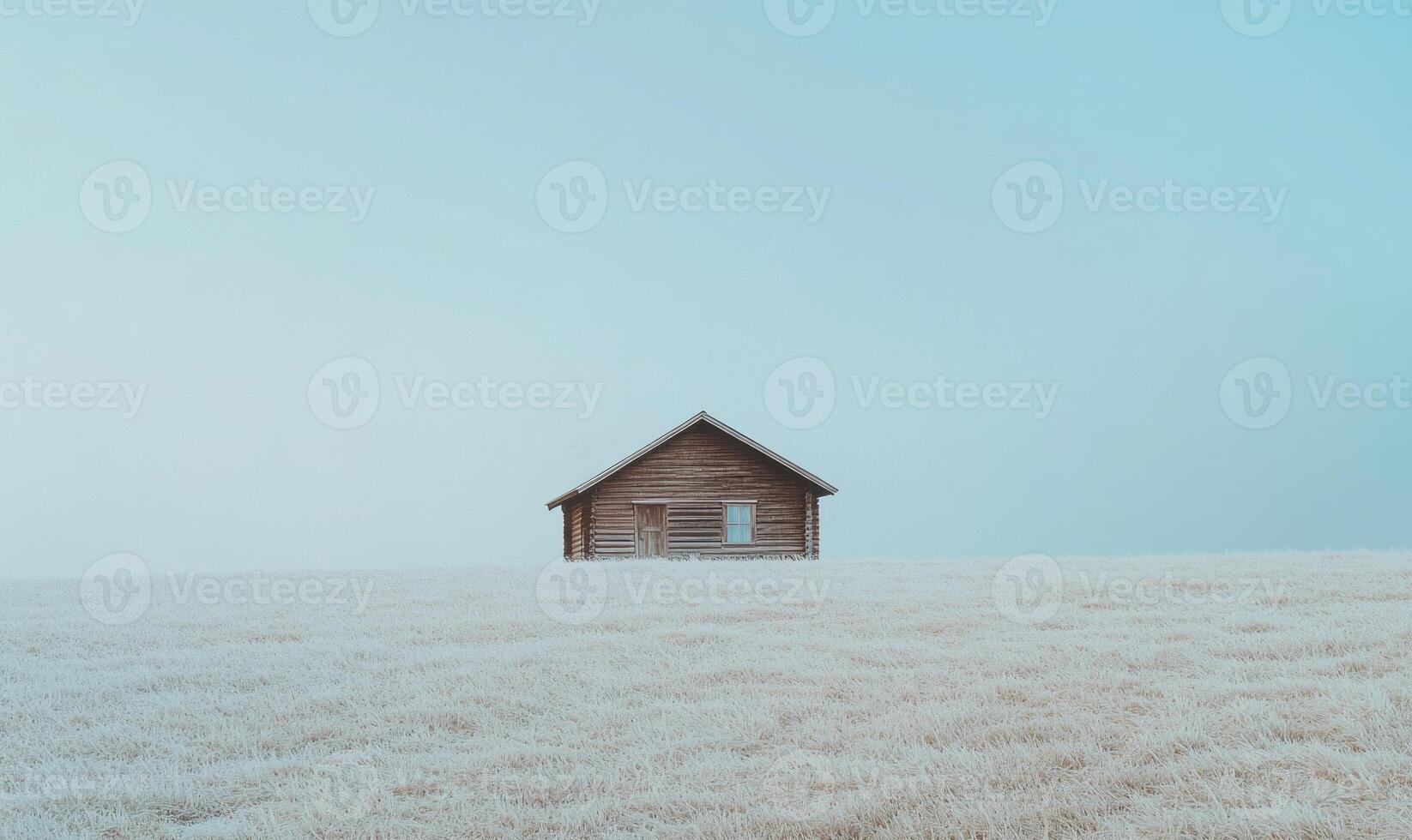 A small cabin is sitting on a snowy field photo