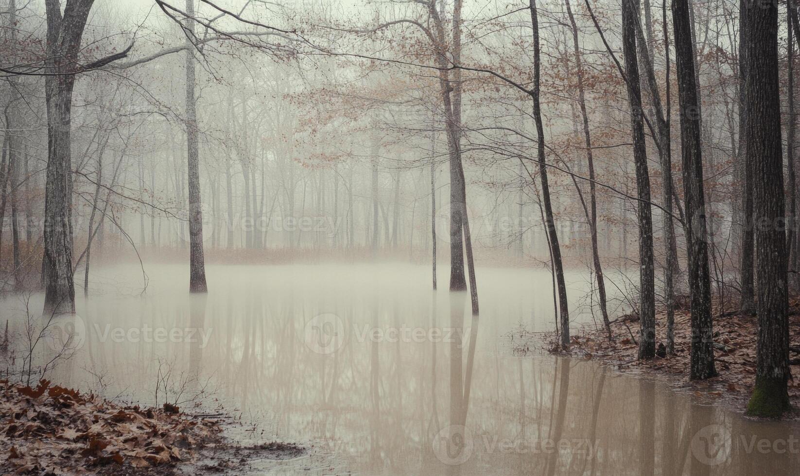 A forest with a lake of murky water photo