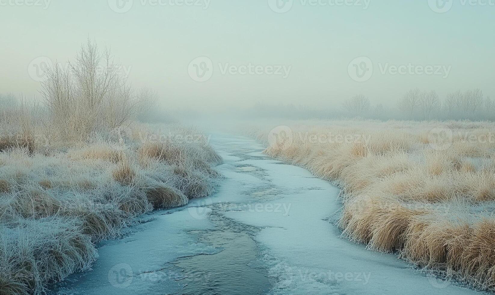 A frozen river with a tree in the background photo