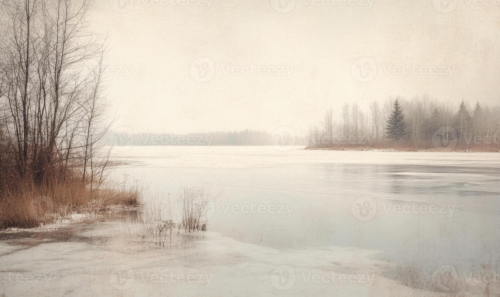 A lake with a few trees in the background photo