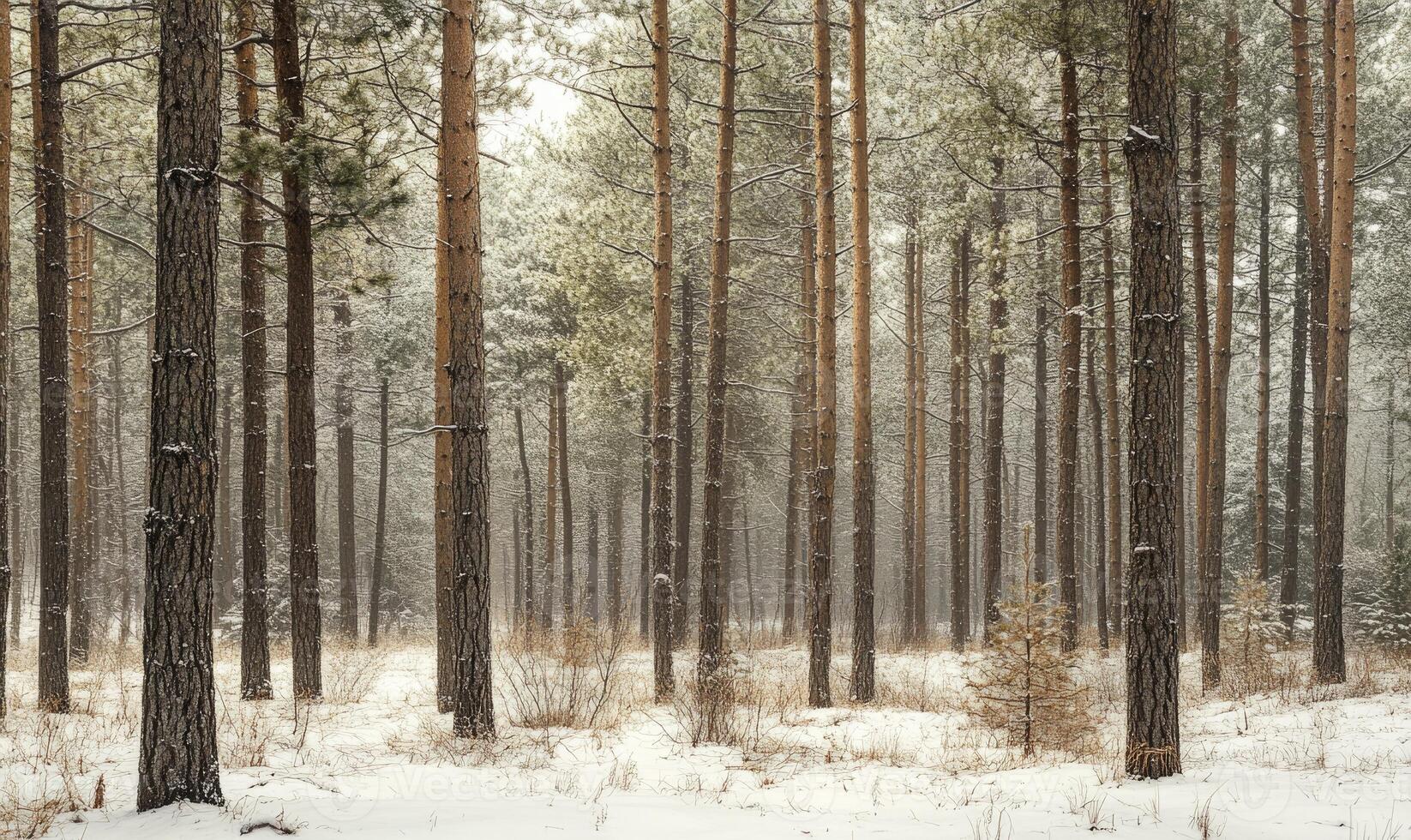 A snowy forest with trees covered in snow photo