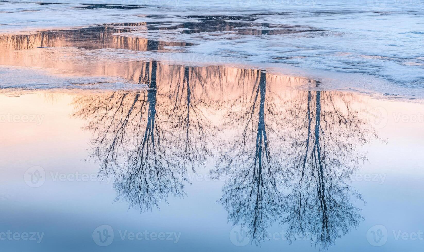 A reflection of trees in a body of water photo