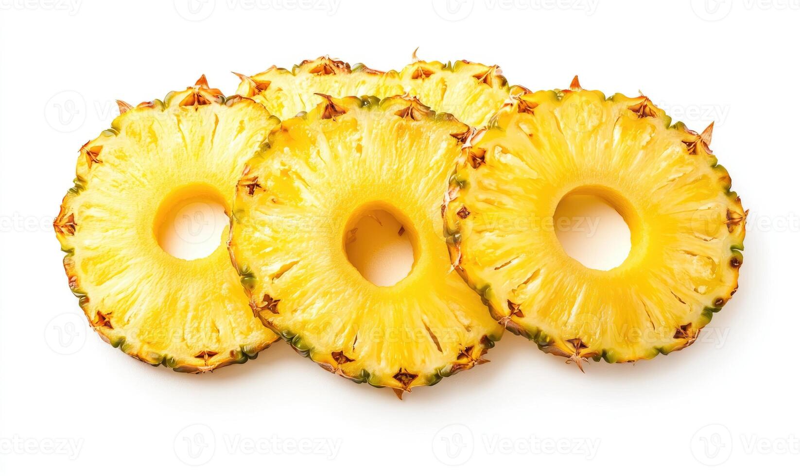 A close up of four slices of pineapple photo