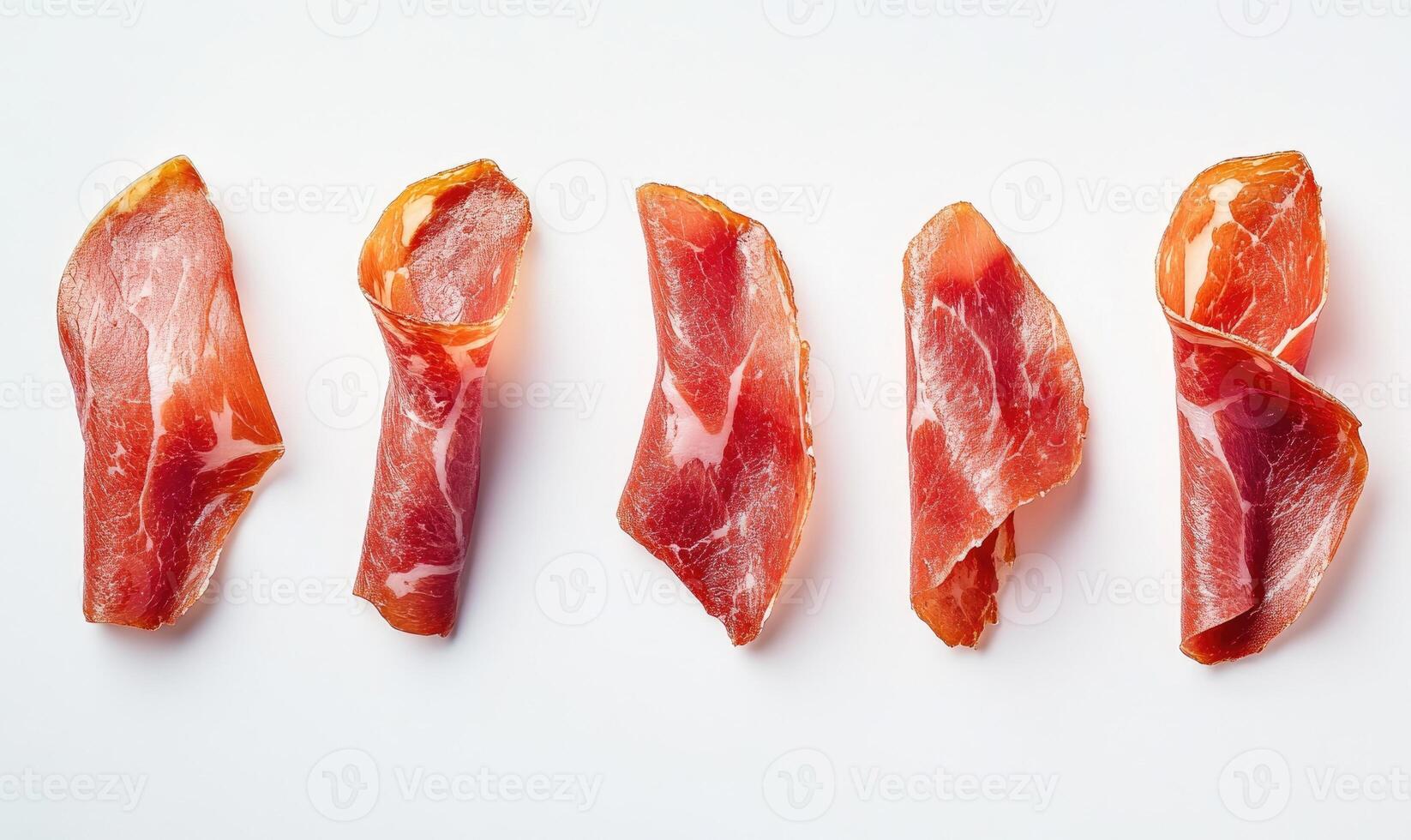 A row of sliced meat on a white background photo
