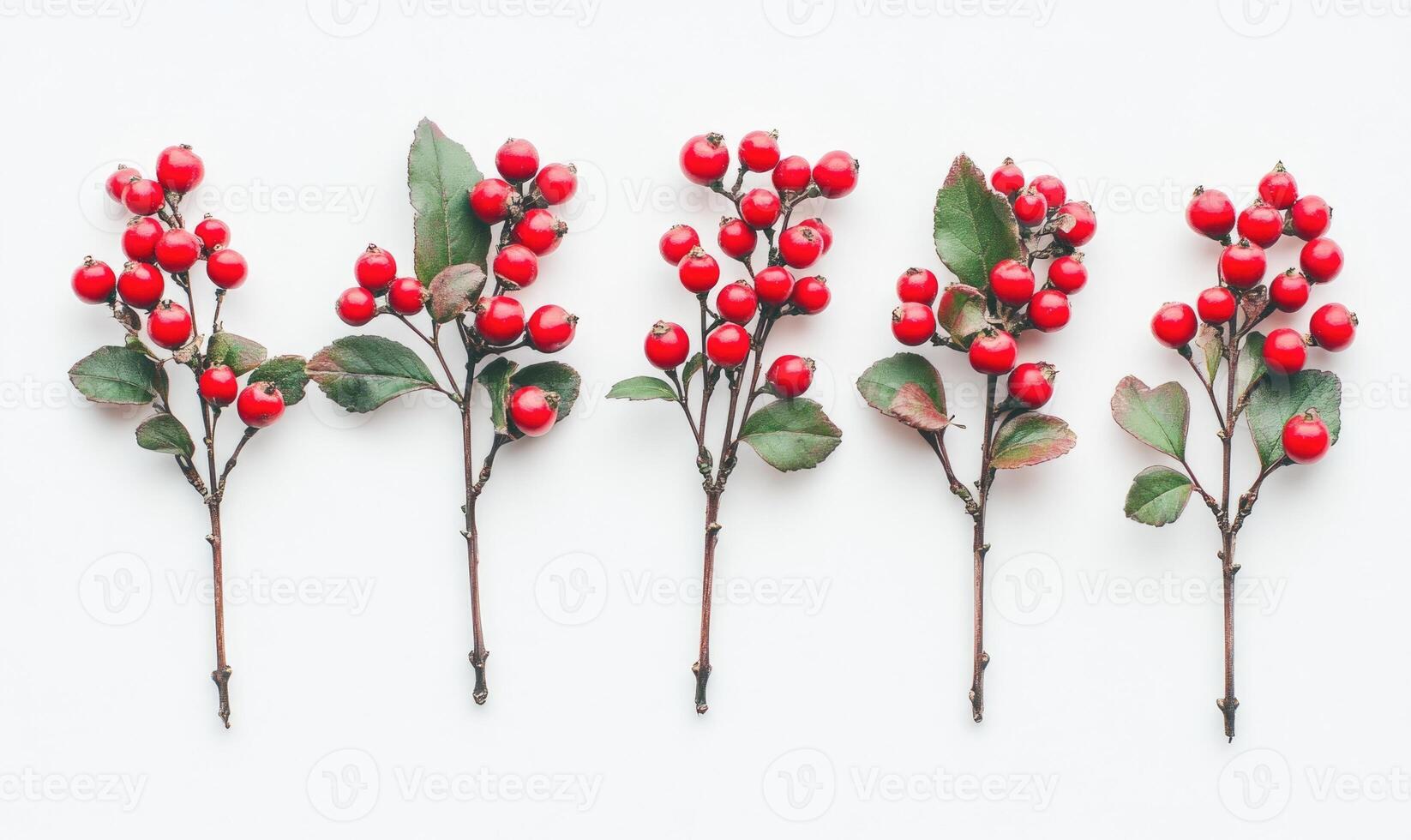 A row of red berries are arranged in a line photo