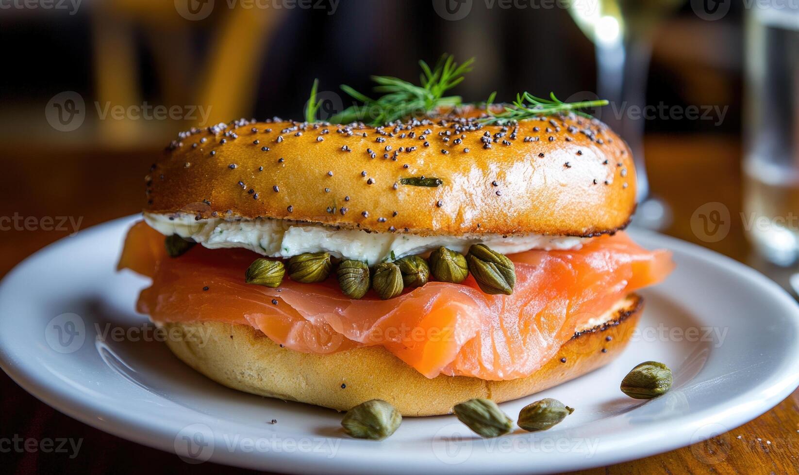 A sandwich with a pomegranate on top of it photo