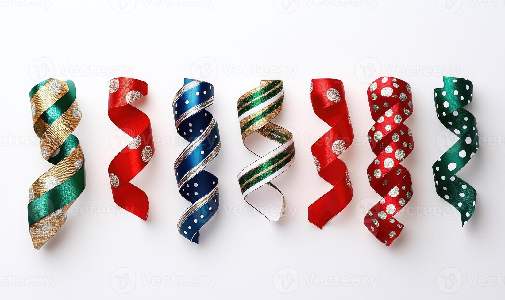 A row of colorful ribbons with a white background photo