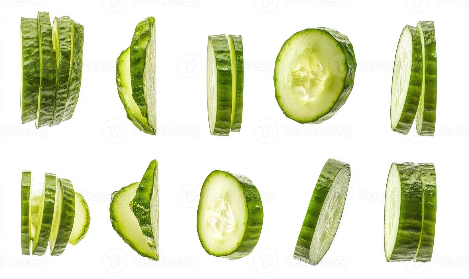A series of images of cucumbers sliced in half photo