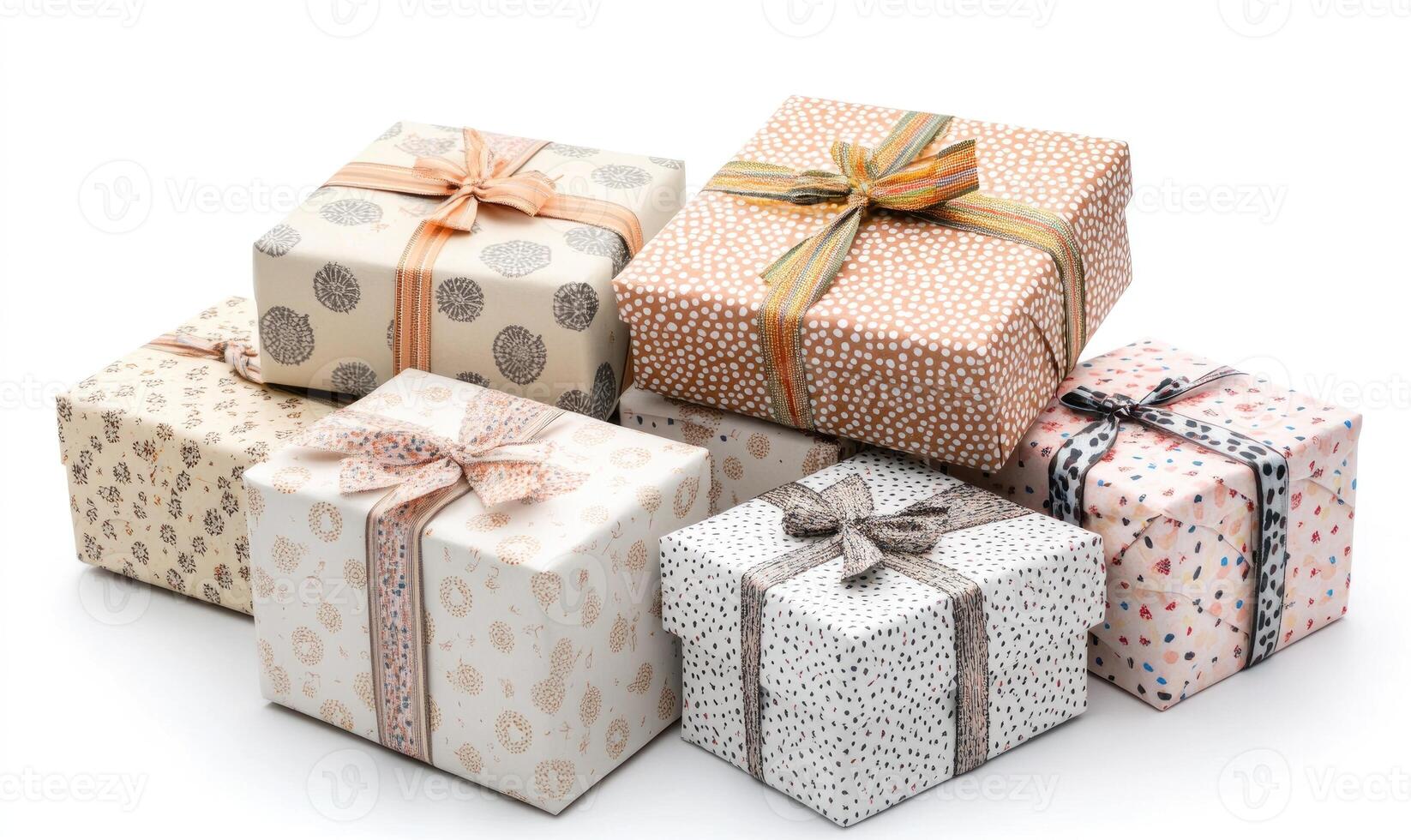 A stack of colorful boxes with bows on them photo
