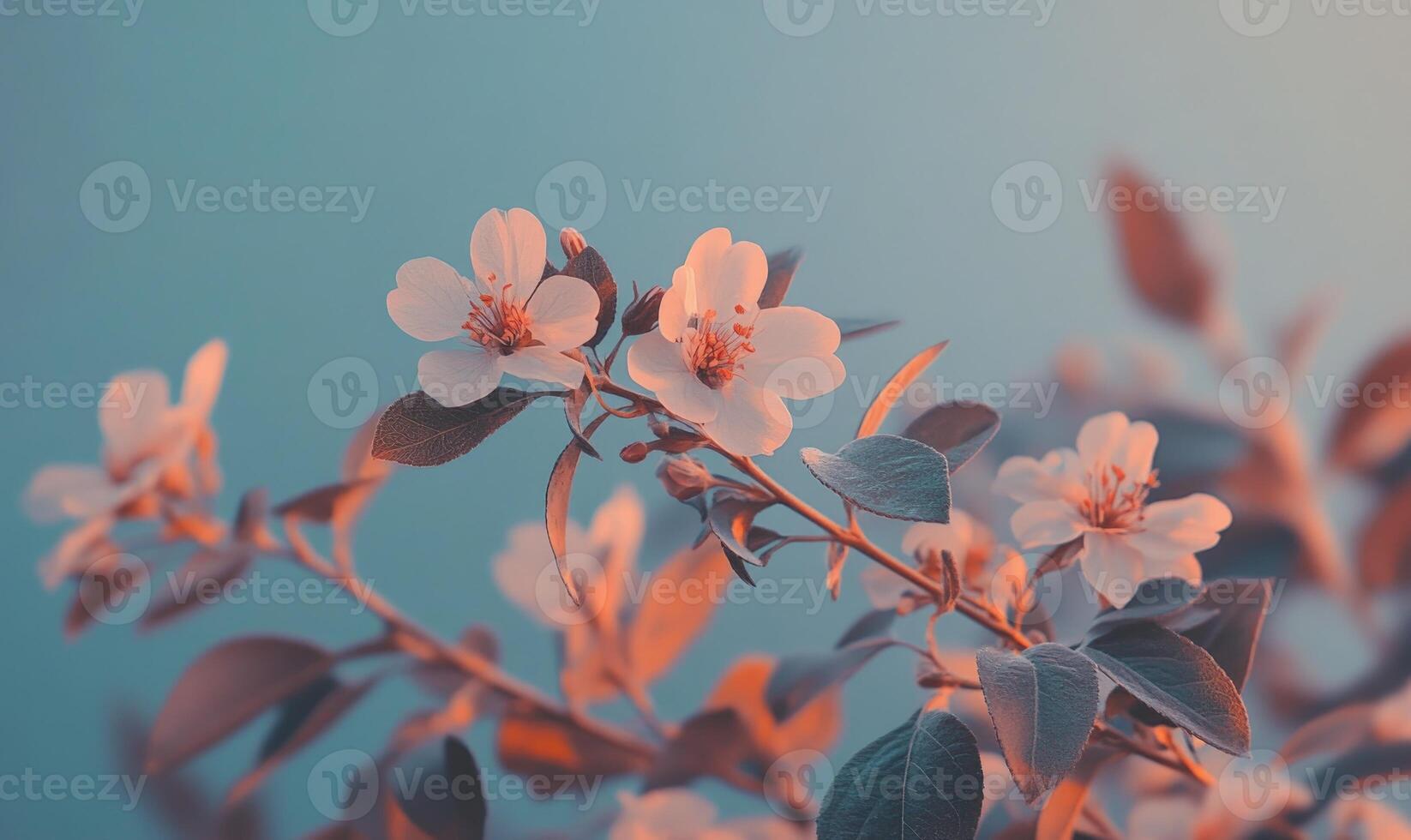 A close up of a branch with pink flowers on it photo
