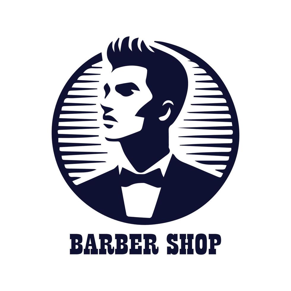 Illustration Barber Shop Simple Logo With Blue Background vector