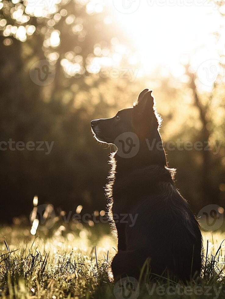 A dog sitting in the grass photo