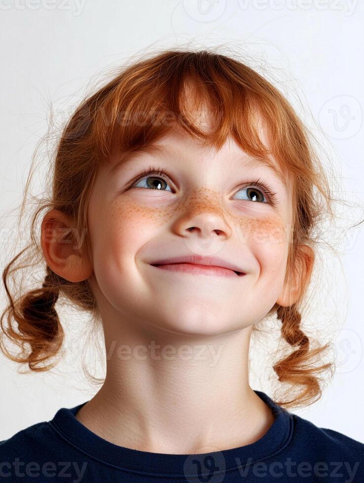 A young girl with red hair and freckles photo