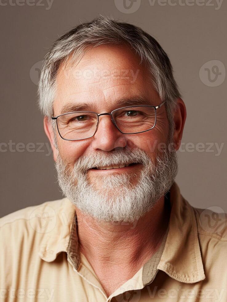A man with a beard and glasses smiling photo