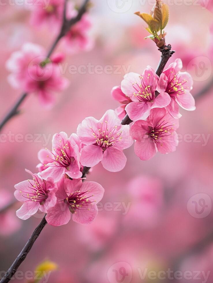 Pink cherry blossom in spring photo