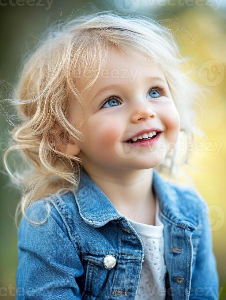 A little girl with blue eyes smiling photo