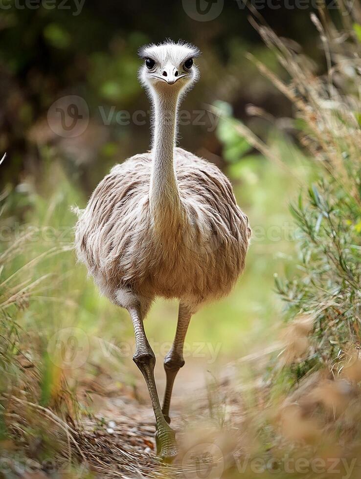 An ostrich walking through the grass photo