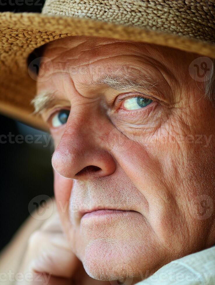 A man with a straw hat on his head photo