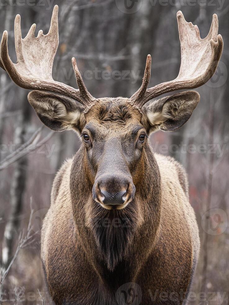 A close up of a large elk with antlers photo