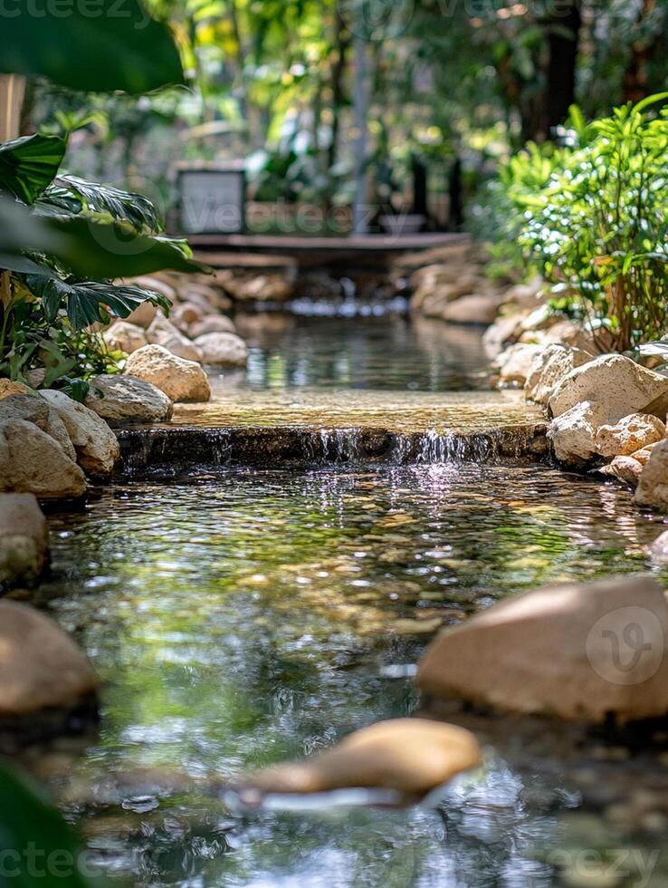 A small stream running through a garden photo