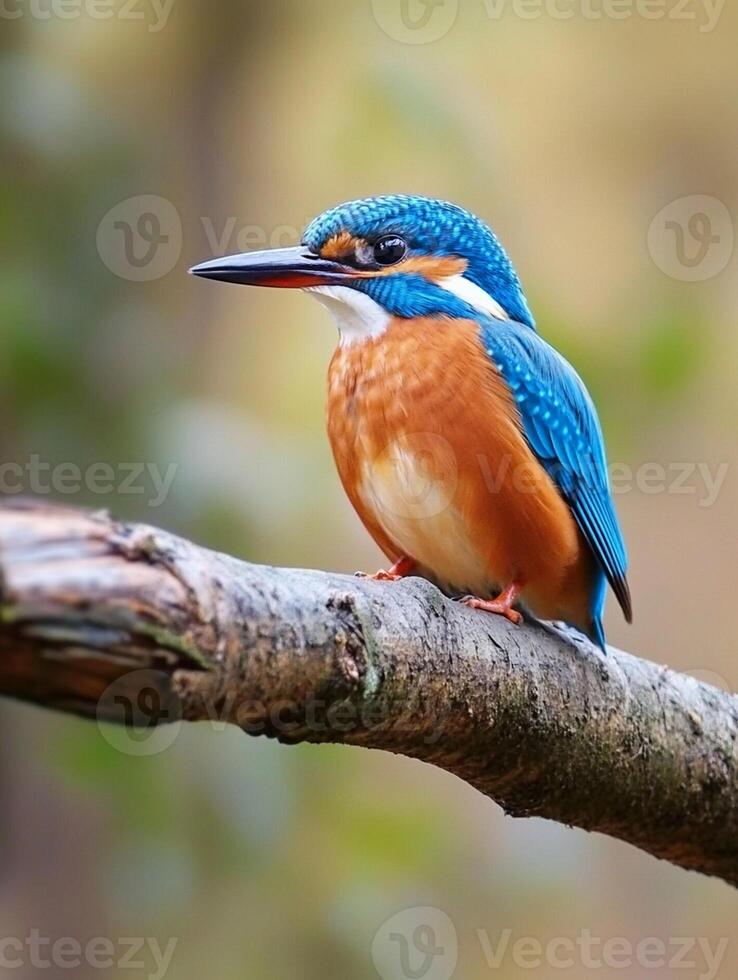A kingfisher sits on a branch in the forest photo