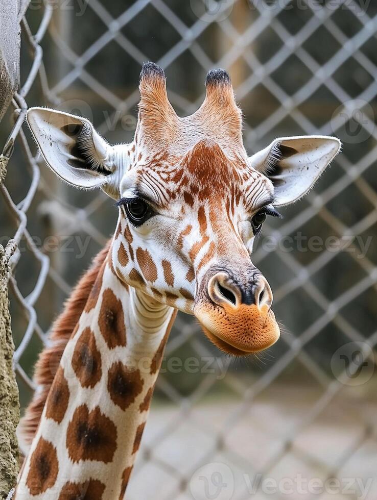 A giraffe with a long neck and a big head photo