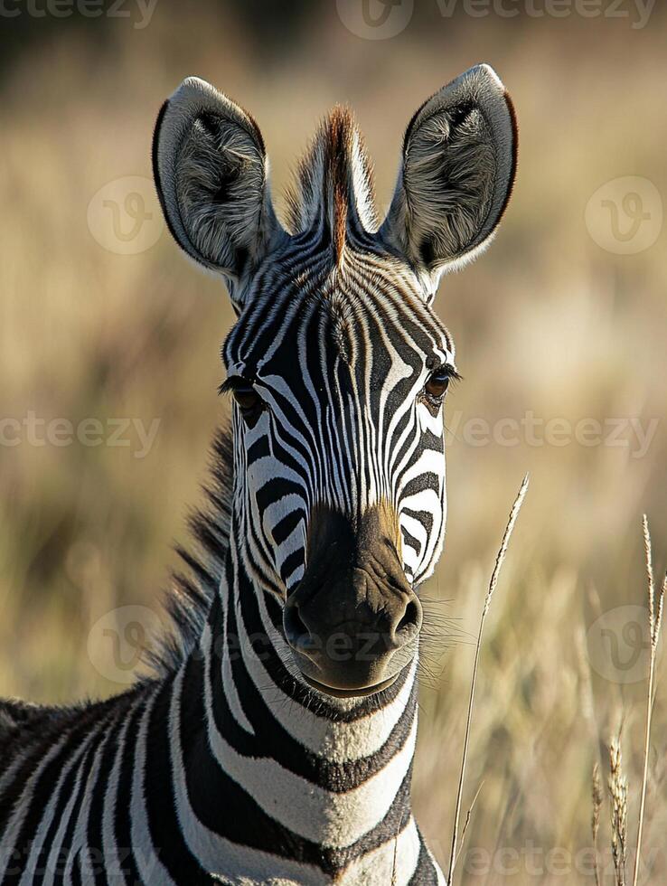 A zebra standing in a field photo
