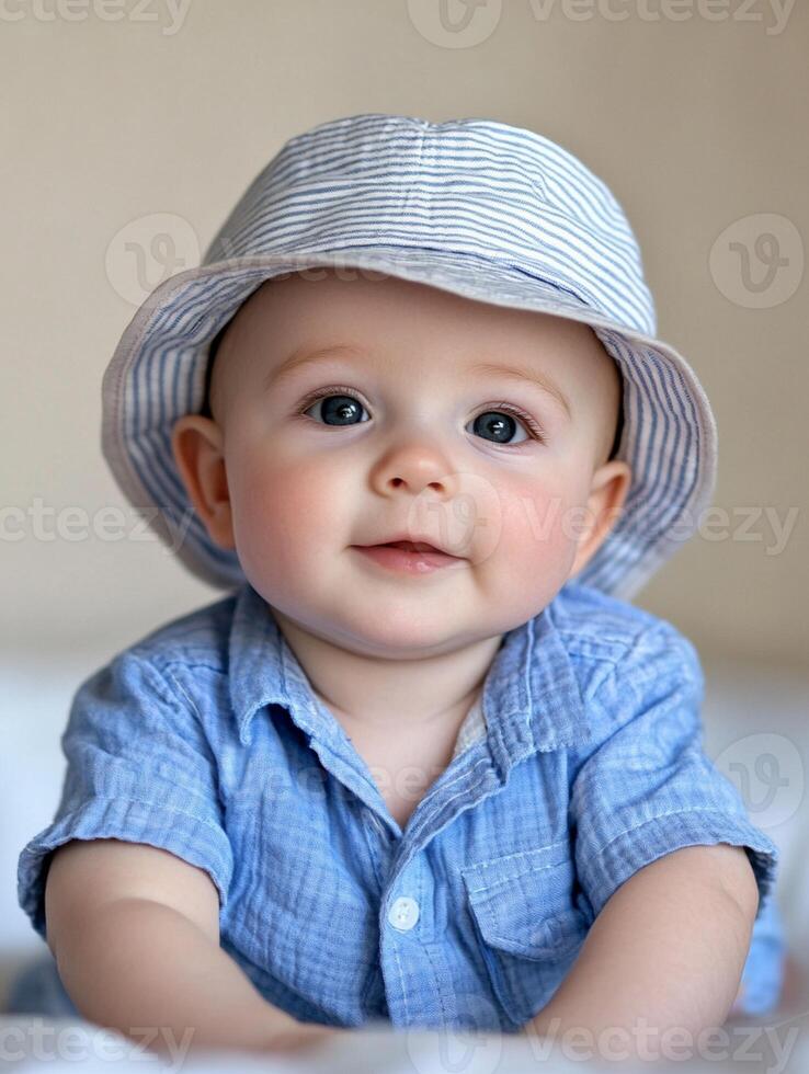 A baby wearing a hat and smiling photo