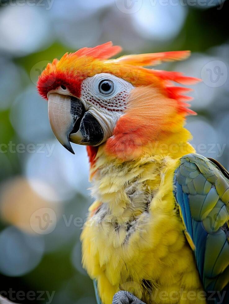 A colorful parrot with a red and yellow head photo