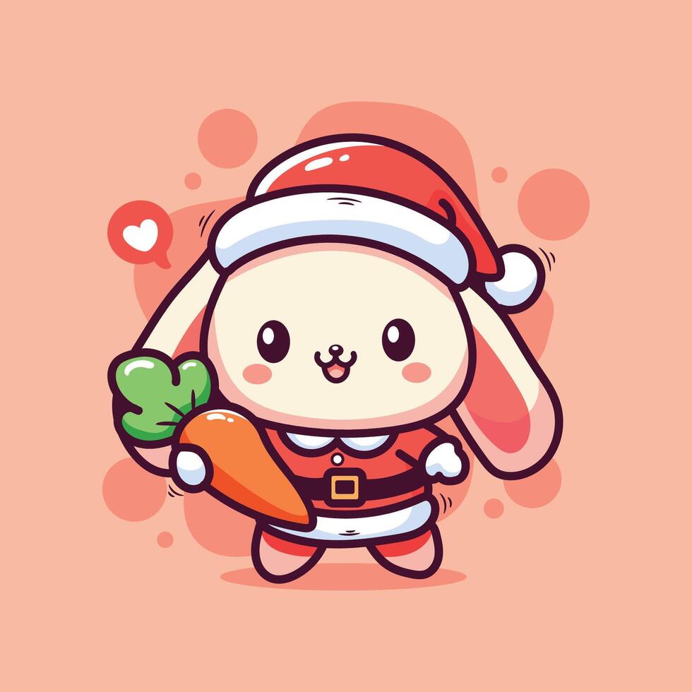 Cute bunny in santa claus costume holding carrot. illustration. vector