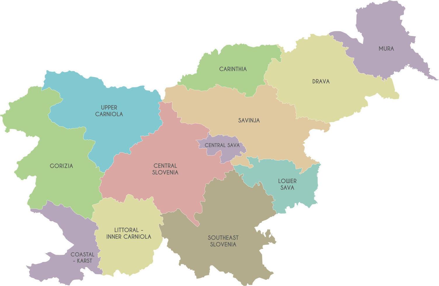 map of Slovenia with statistical regions or territories and administrative divisions. Editable and clearly labeled layers. vector
