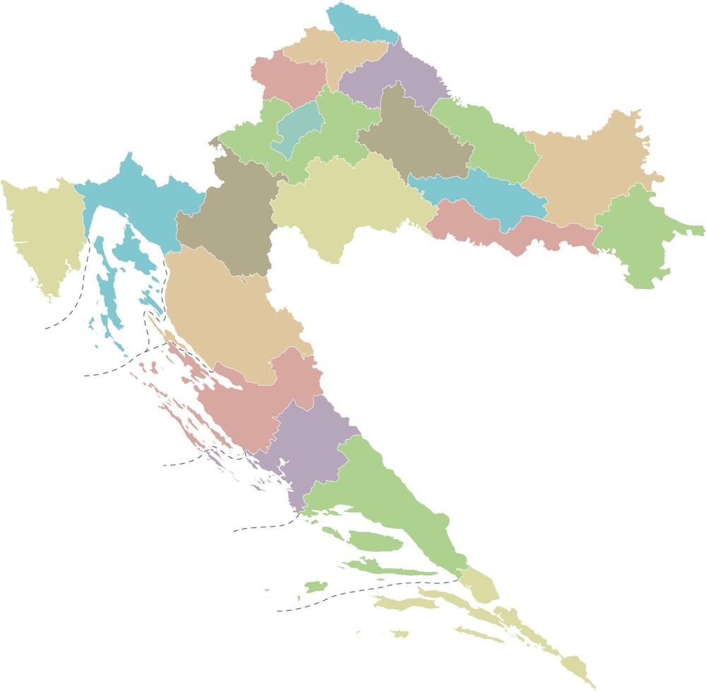 regional blank map of Croatia with counties, capital city and administrative divisions. Editable and clearly labeled layers. vector