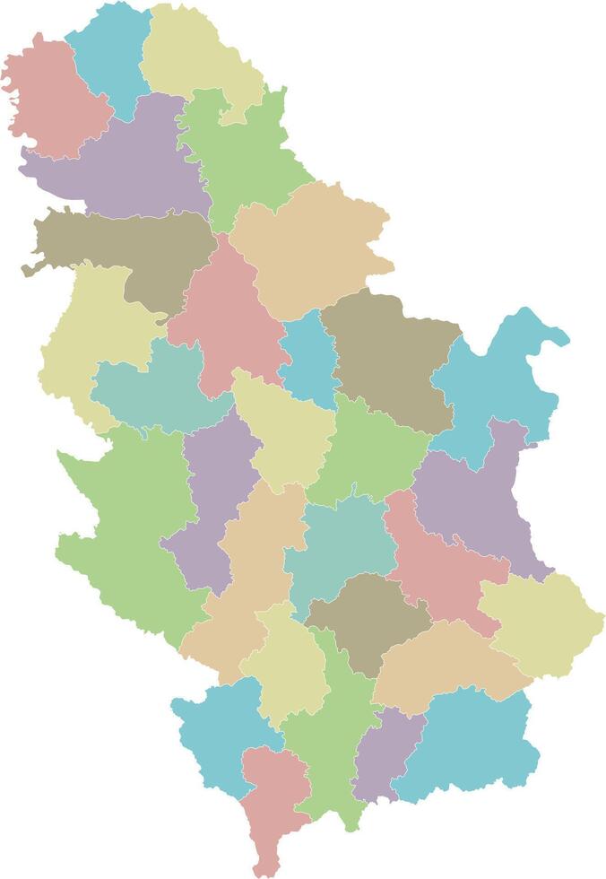 regional blank map of Serbia with districts or territories and administrative divisions. Editable and clearly labeled layers. vector