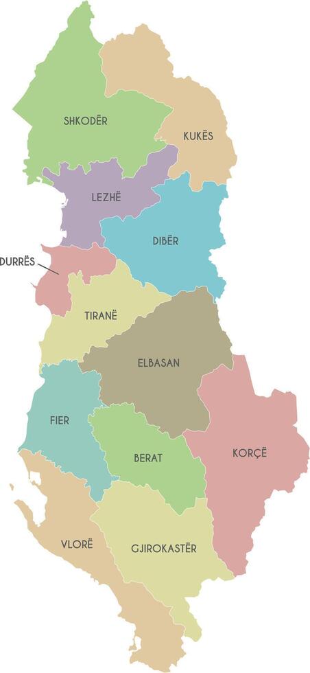 regional map of Albania with counties or territories and administrative divisions. Editable and clearly labeled layers. vector