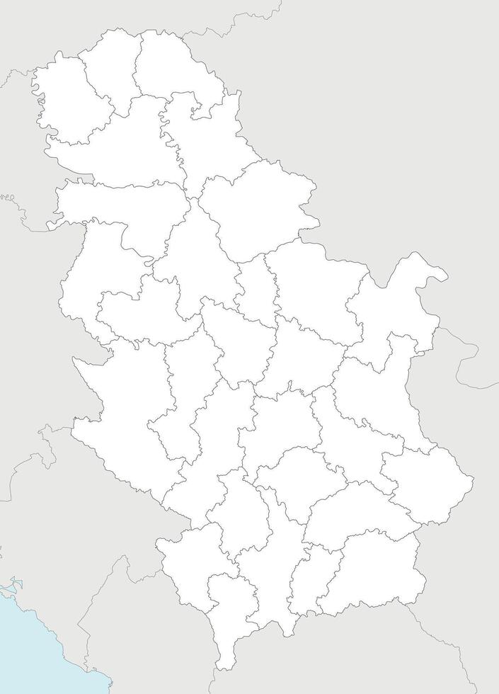 regional blank map of Serbia with districts and administrative divisions, and neighbouring countries and territories. Editable and clearly labeled layers. vector