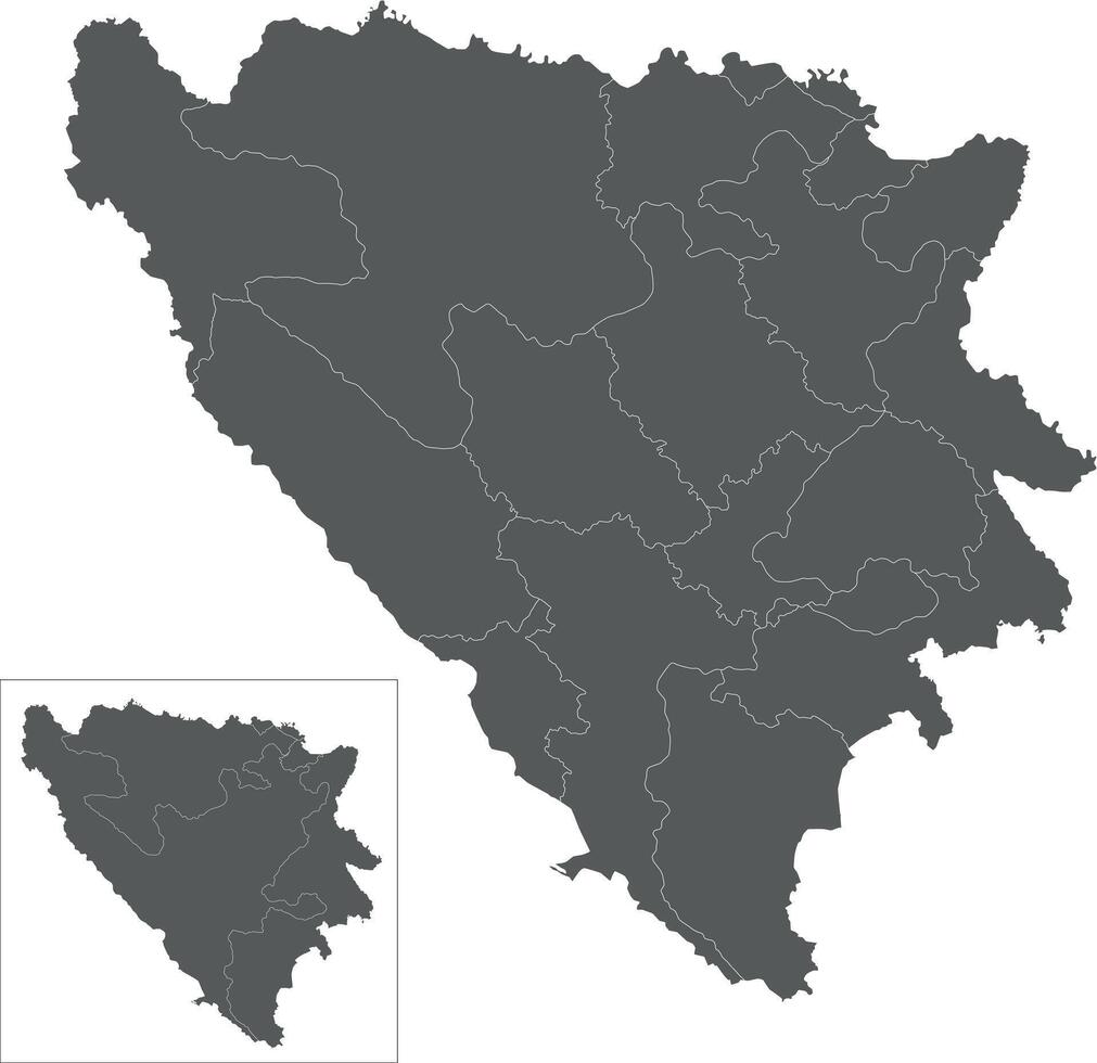 blank map of Bosnia and Herzegovina with entities, cantons, regions and administrative divisions. Editable and clearly labeled layers. vector