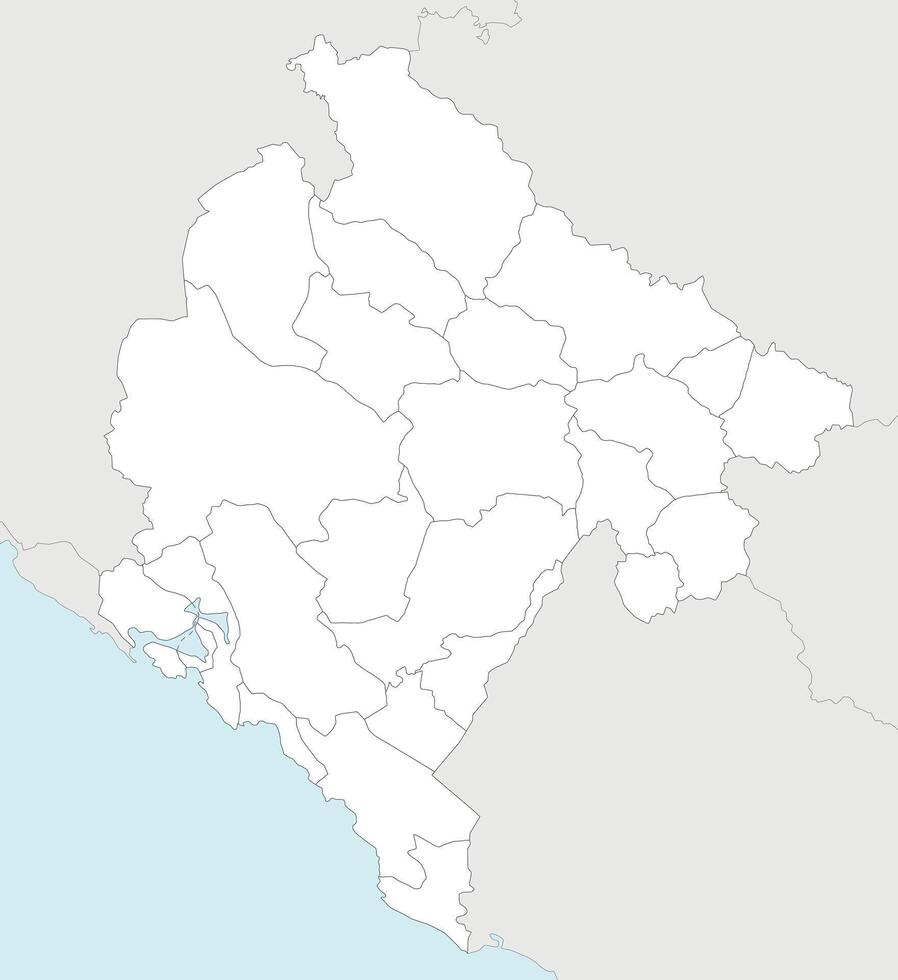 regional blank map of Montenegro with municipalities and administrative divisions, and neighbouring countries and territories. Editable and clearly labeled layers. vector