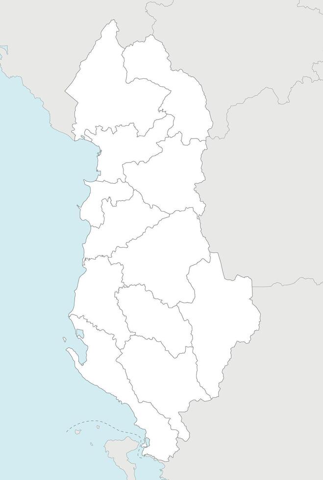 regional blank map of Albania with counties and administrative divisions, and neighbouring countries and territories. Editable and clearly labeled layers. vector