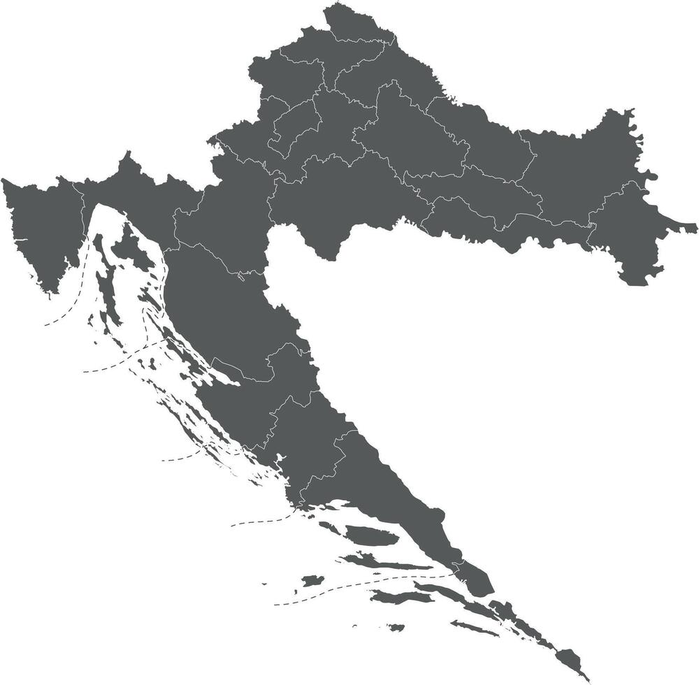 regional blank map of Croatia with counties, capital city and administrative divisions. Editable and clearly labeled layers. vector
