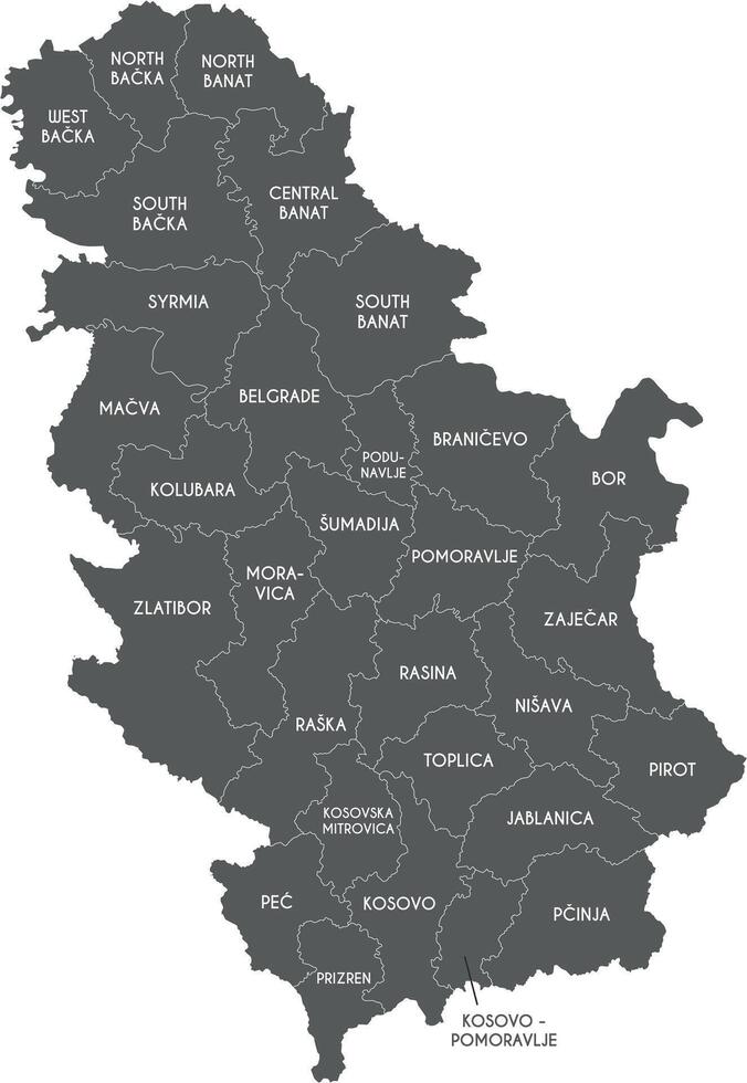 regional map of Serbia with districts or territories and administrative divisions. Editable and clearly labeled layers. vector
