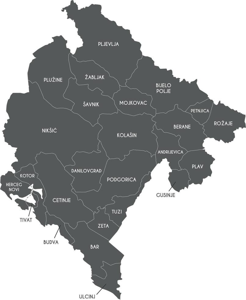 regional map of Montenegro with municipalities and administrative divisions. Editable and clearly labeled layers. vector