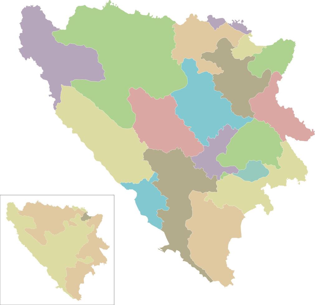 blank map of Bosnia and Herzegovina with entities, cantons, regions and administrative divisions. Editable and clearly labeled layers. vector