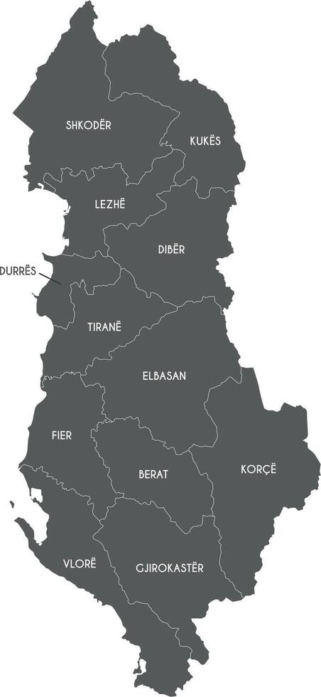 regional map of Albania with counties or territories and administrative divisions. Editable and clearly labeled layers. vector