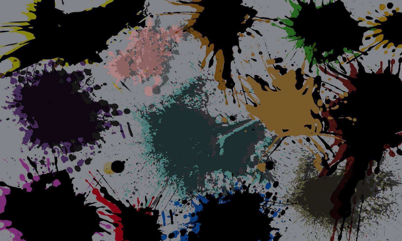 Colorful watercolor splash splatter stain brush strokes on grey background. vector