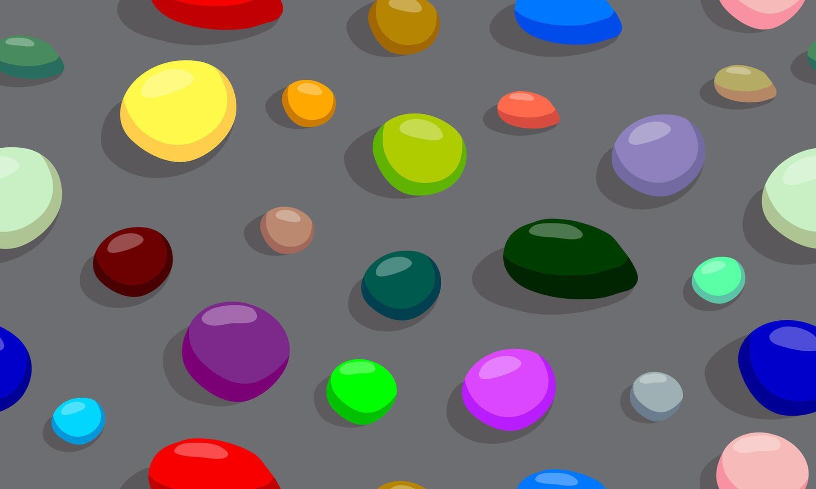 Smooth colorful pebble stone seamless pattern. Gravel cobblestone texture on grey background. vector