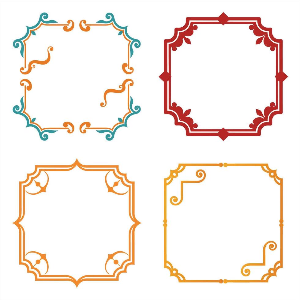Four different colored square frames with different designs vector