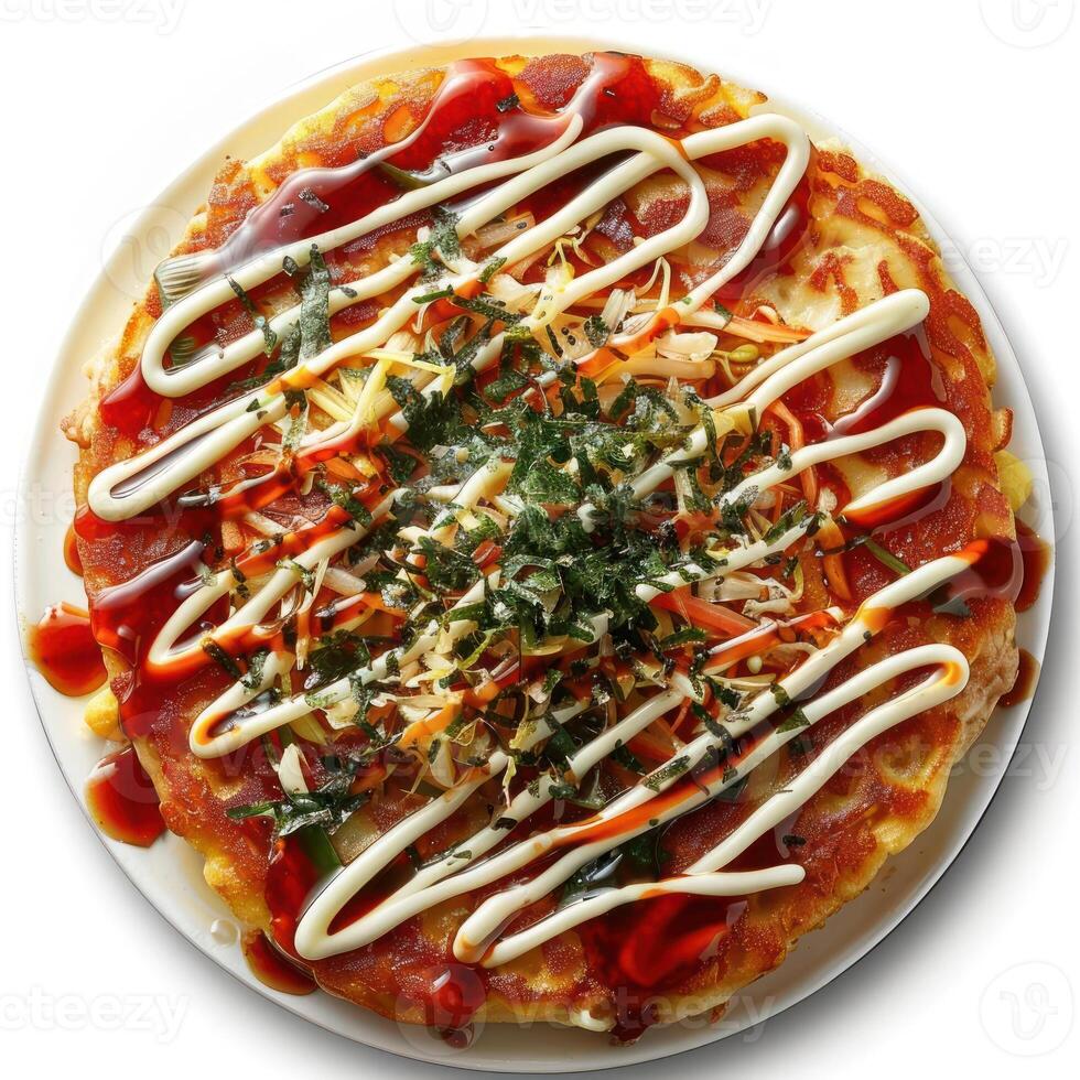 a pizza topped with lots of toppings on a white plate photo