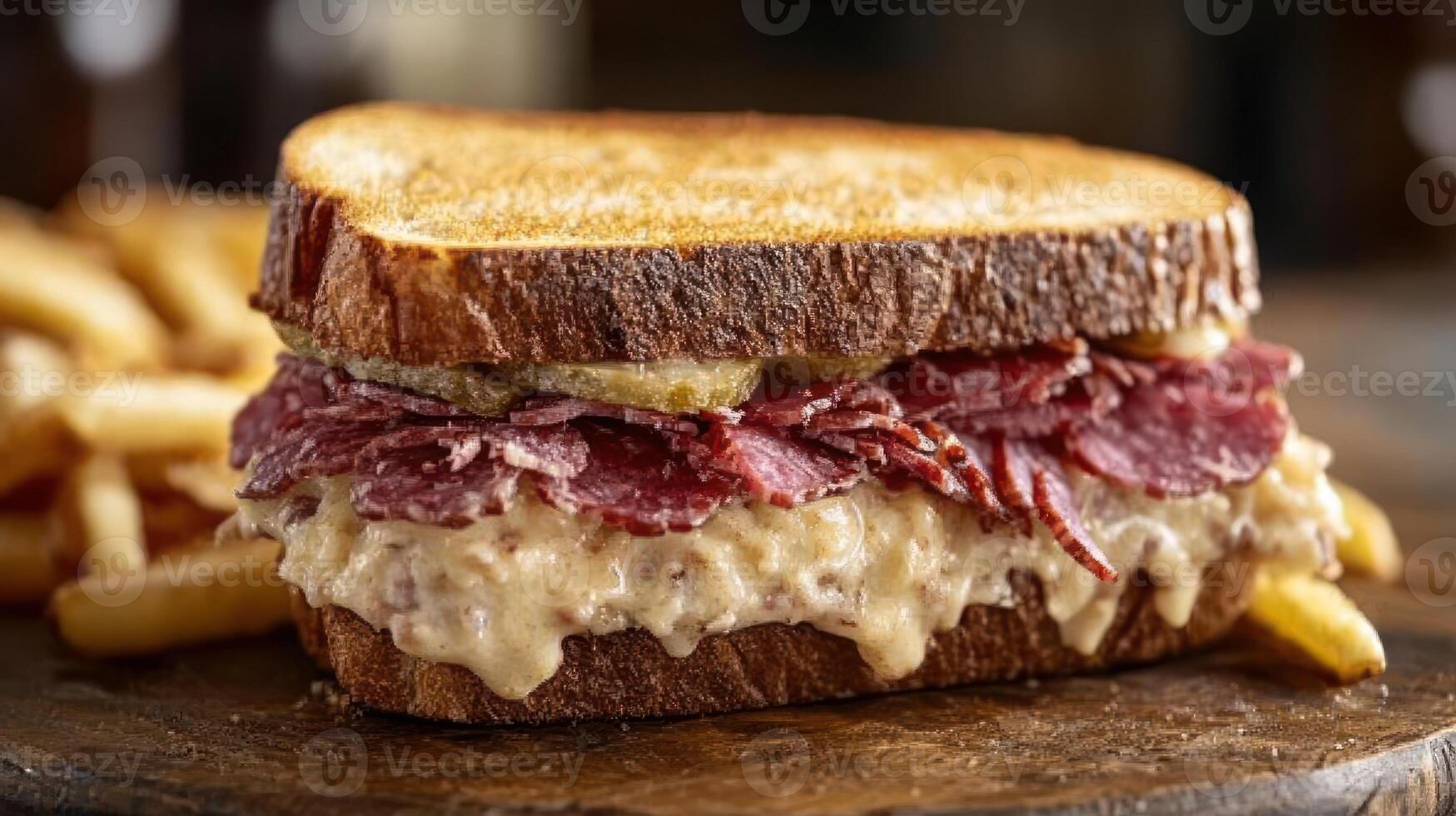 a close up of a sandwich and french fries photo